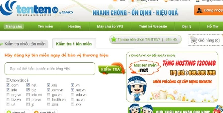 Giao diện trang chủ website http://www.tenten.vn.