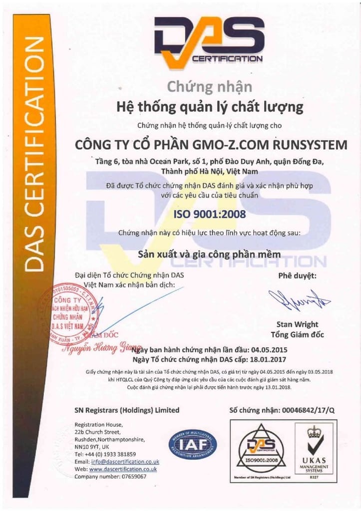GMO-Z.com RUNSYSTEM thành công trong việc tái chứng nhận chứng chỉ ISO 27001:2013 và đánh giá giám sát chứng chỉ ISO 9001:2008
